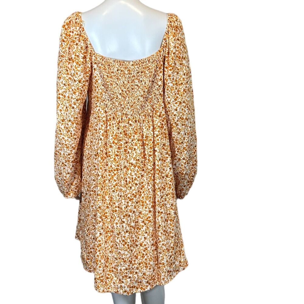 NWT Copper Key Floral Babydoll Dress Large Smocked Square Neck Long Sleeve Mini - Picture 3 of 11